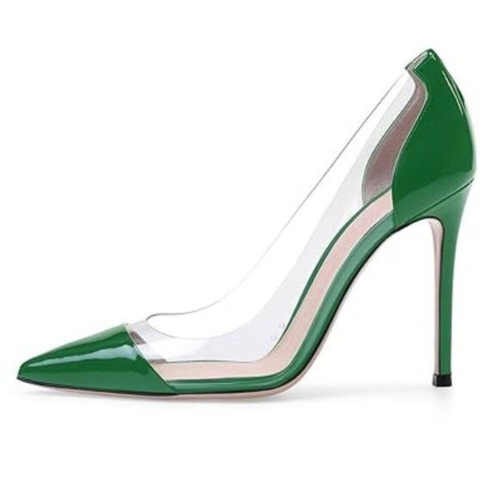 FOWT Womens High Heel Clear Pumps | 10cm Pointed Cap Toe Transparent PVC